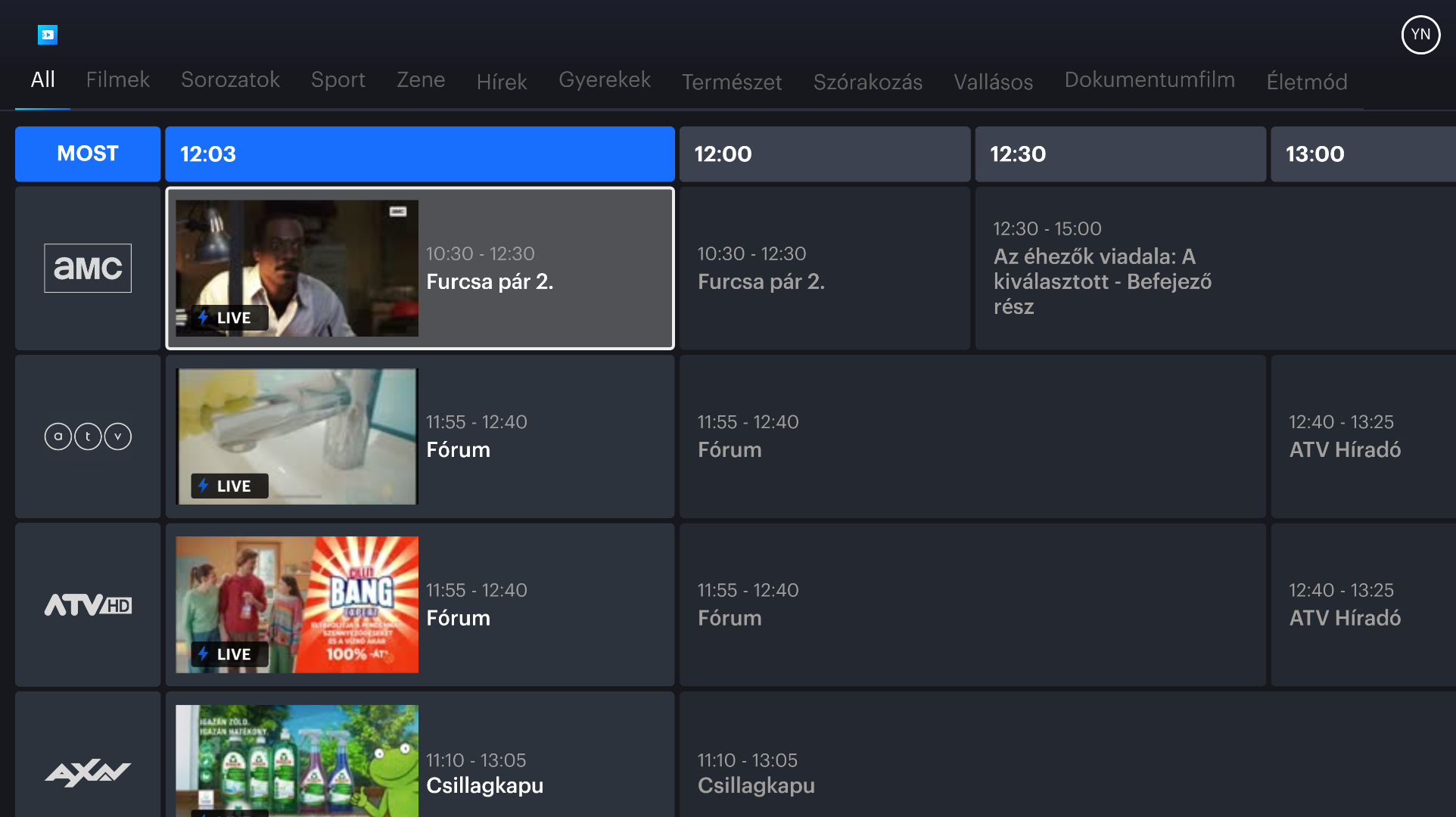TV Home — EPG grid